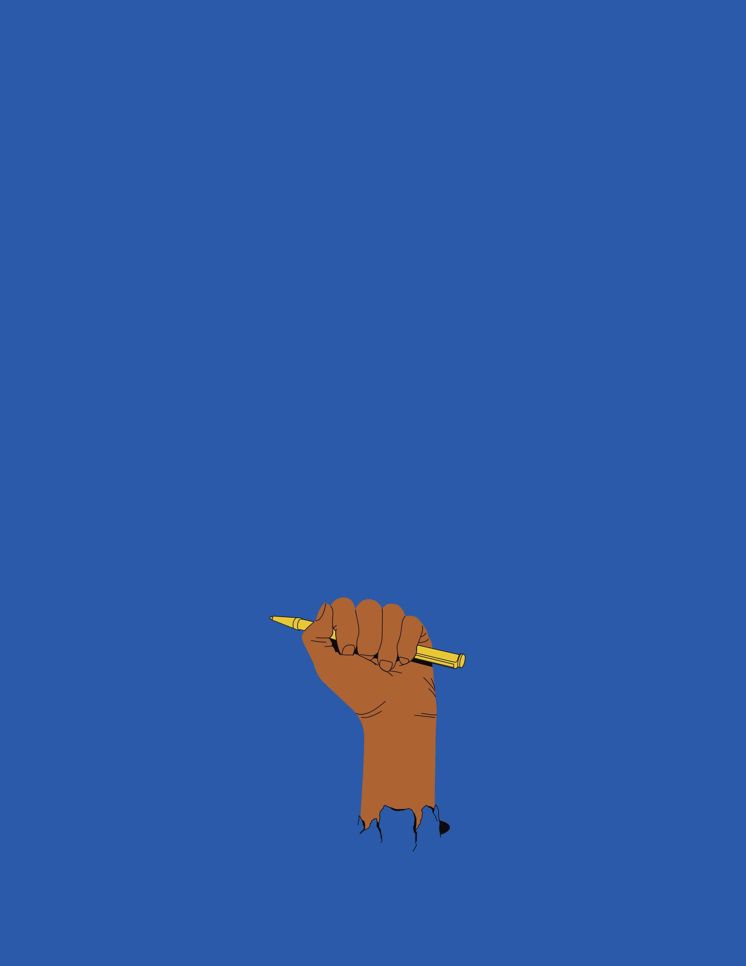 illustration of a brown hand holding a pencil and breaking through paper