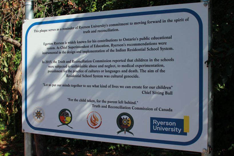 the plaque that contextualizes Egerton Ryerson.