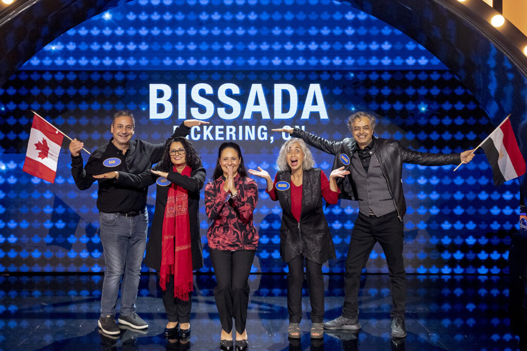Hala Bissada, Hospitality and Tourism Management ’91 with her family on the game show “Family Feud.”