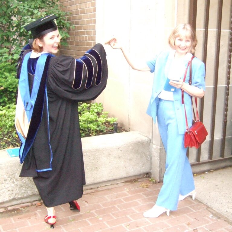 Kate Cornell celebrating her graduation with her mother.