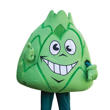 A university mascot dressed as an artichoke.