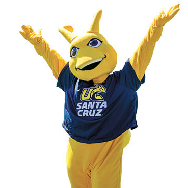 A university mascot dressed as a yellow slug.