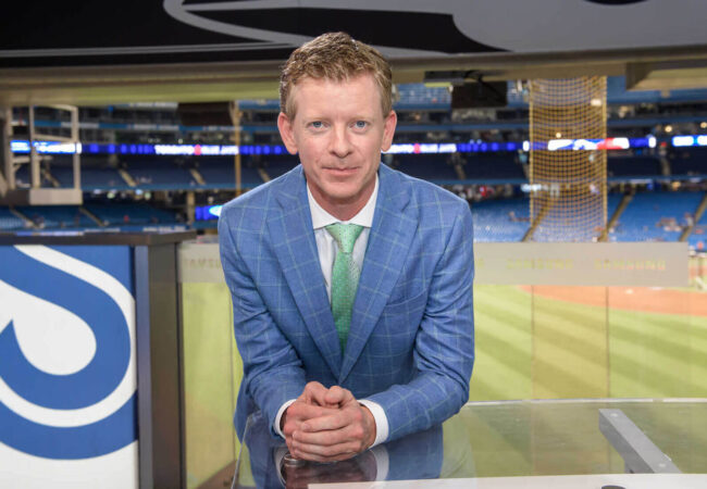 Jamie Campbell at the Rogers Centre, ready for a Jays game.