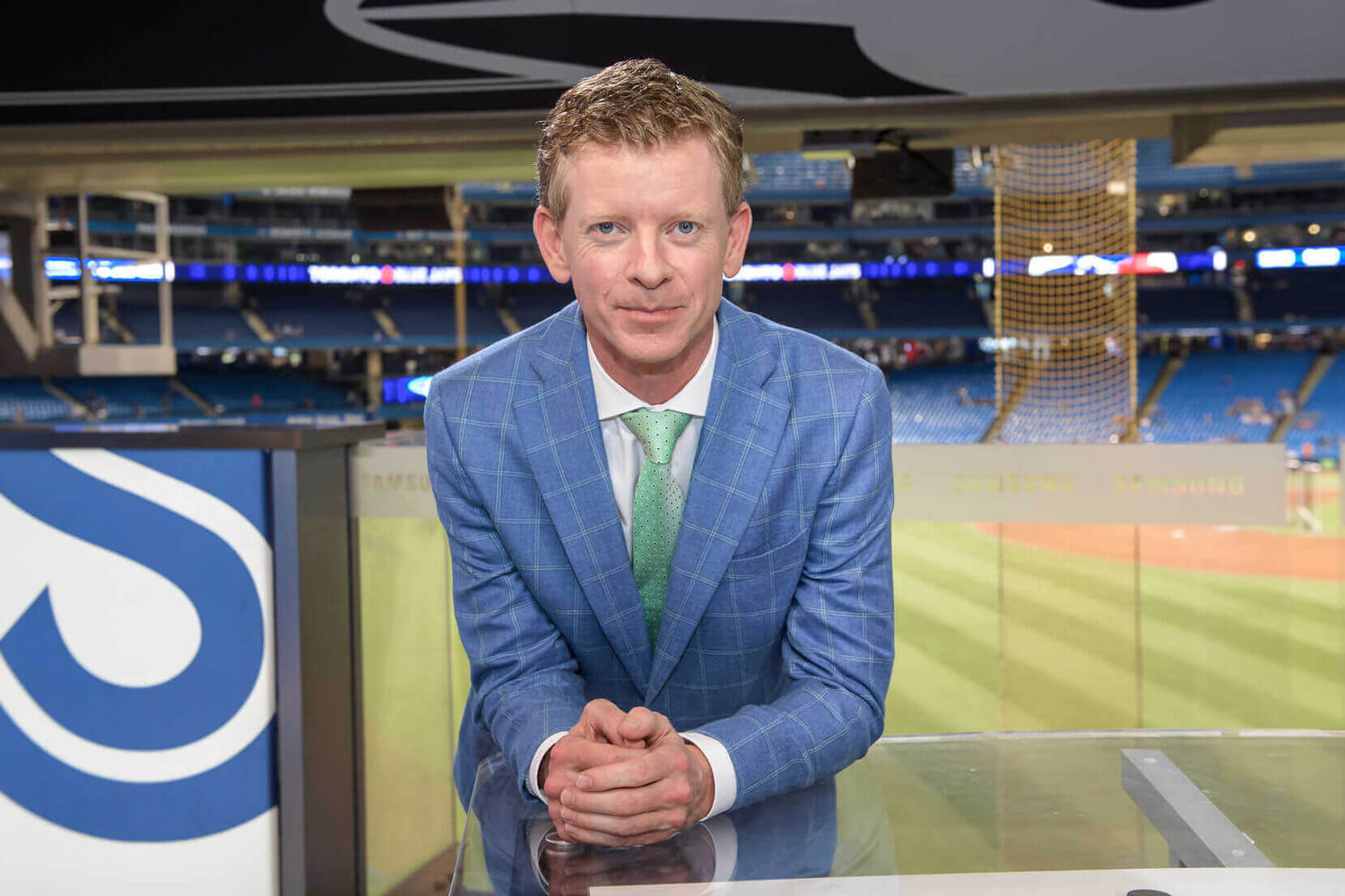 Jamie Campbell at the Rogers Centre, ready for a Jays game.