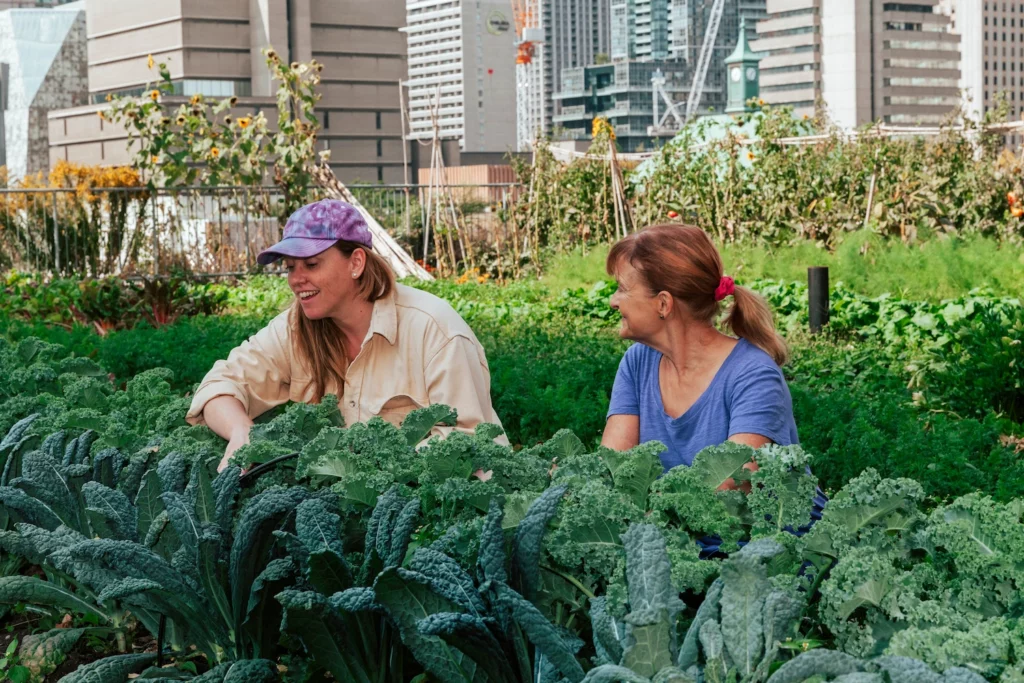 Arlene Thomas (left) and Kristiina Mai in the Urban Farm.