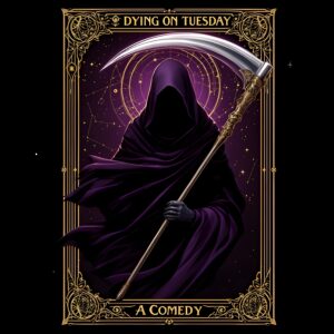 Promotional image for 'Dying on Tuesday, a comedy'.