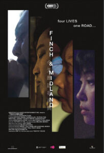 Poster for Timothy Yeung’s film Finch & Midland, showing four faces in vertical panels on a dark background.