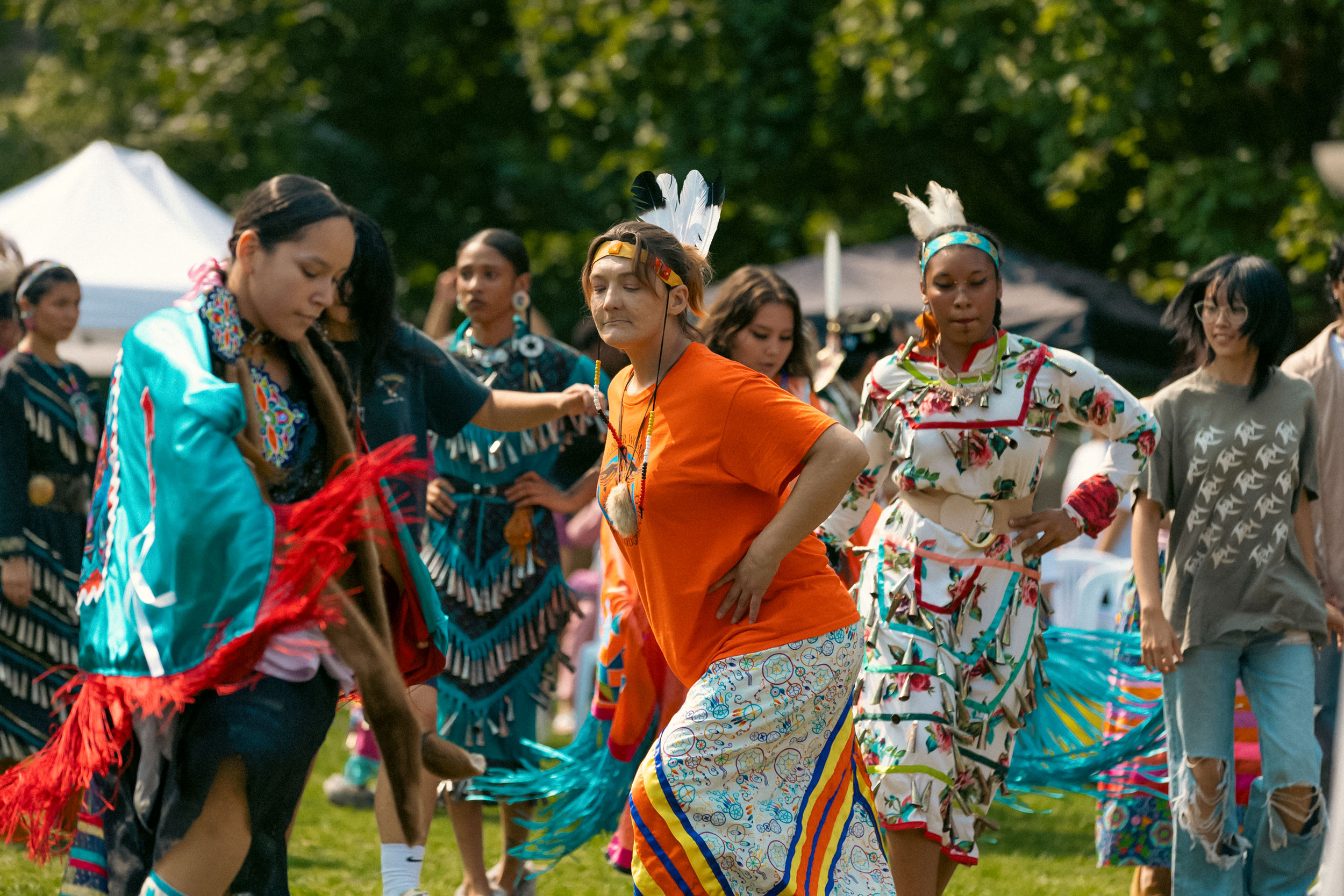 Dancers at a Pow Wow on TMU's campus.